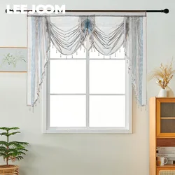 LEEJOOM European Style Tulle Sheer Curtain Valance with Tassel Rod Pocket for Kitchen Bedroom Window Decor 1PC