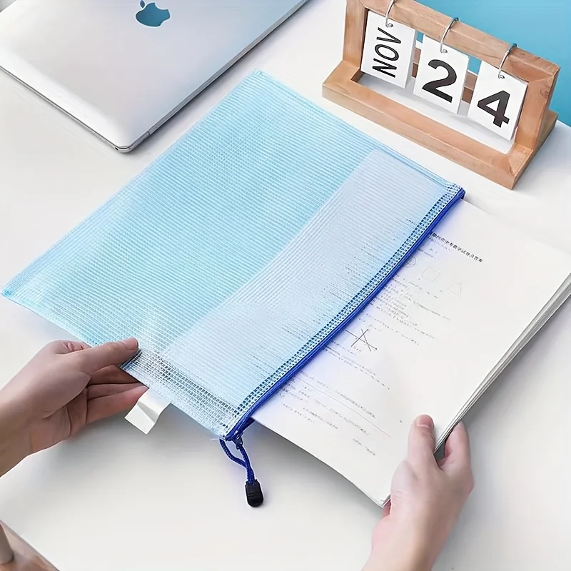 5-Pack A3/A4 PVC Zipper Portfolio Folders with Mesh Design - Waterproof Art, Data, and Drawing Storage Bags