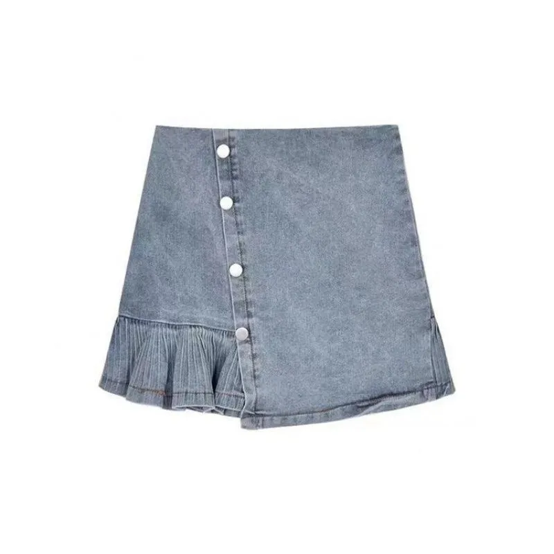 

Джинсовая юбка Spicy Girl с женской летней утягивающей плиссированной асимметричной юбкой с высокой талией и запахом