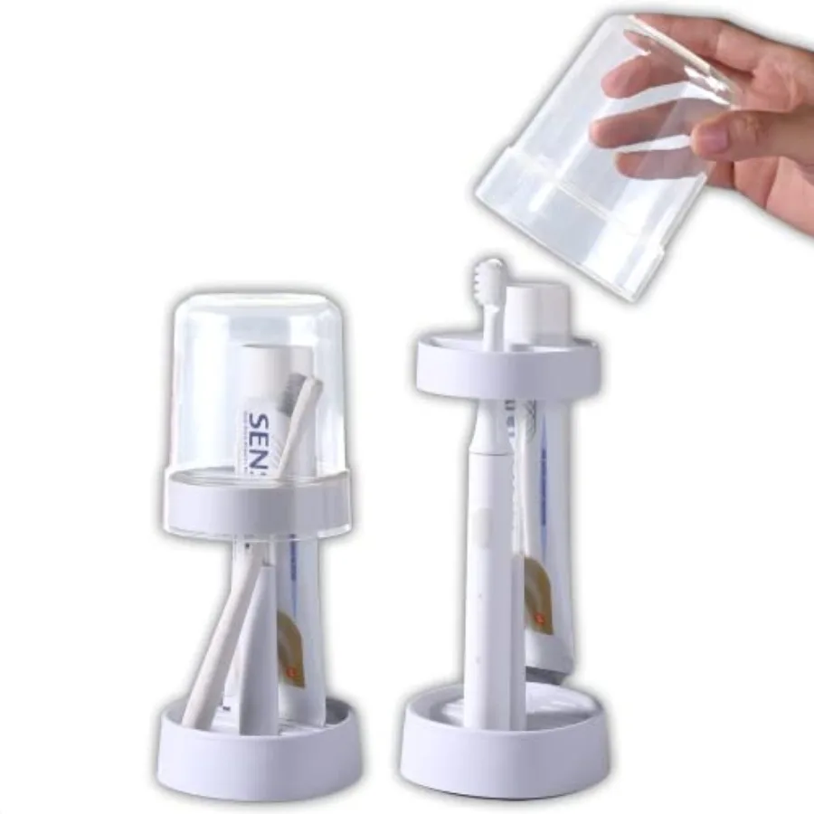 

Toothbrush Holder with Cup/Cover Contains 2 Slots, Compatible with Electric Toothbrushes and Conventional Toothbrushes, Can Sto