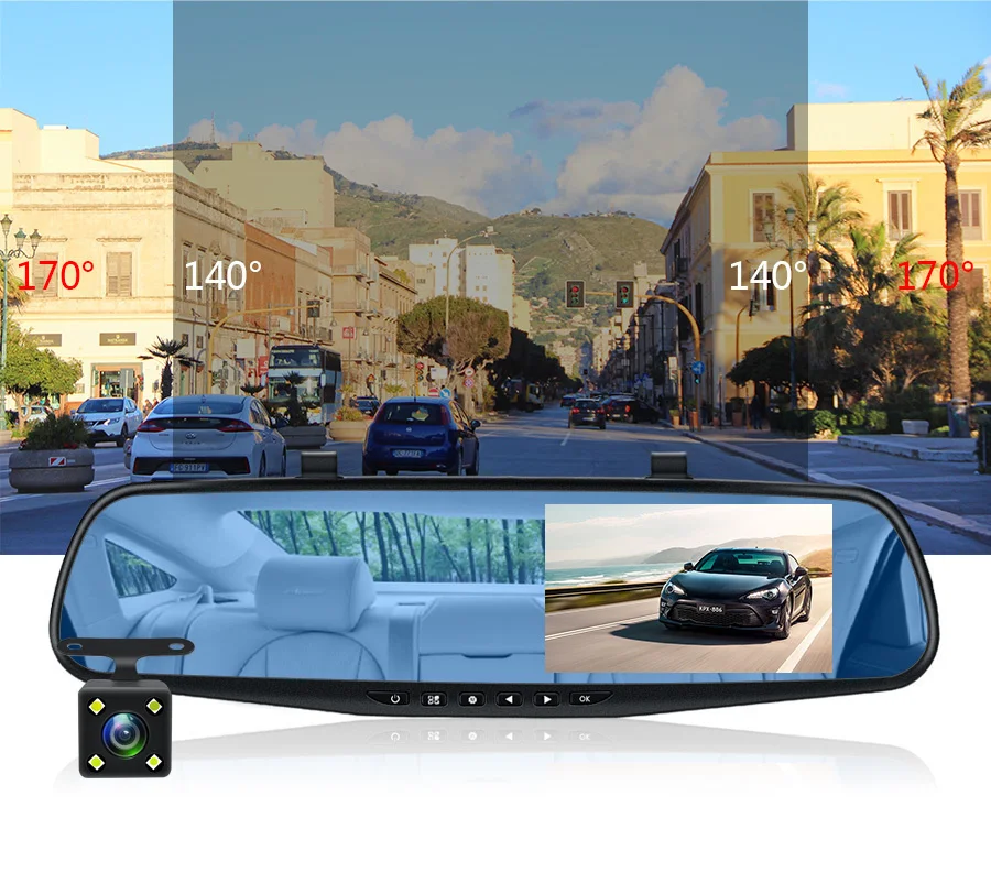 E-ACE Dashcam Auto Dvr 4,3 Zoll Spiegel FHD 1080P Kamera Optional Dual Objektiv DVR Rückspiegel Dash Kamera video Recorder Auto – Detail 15