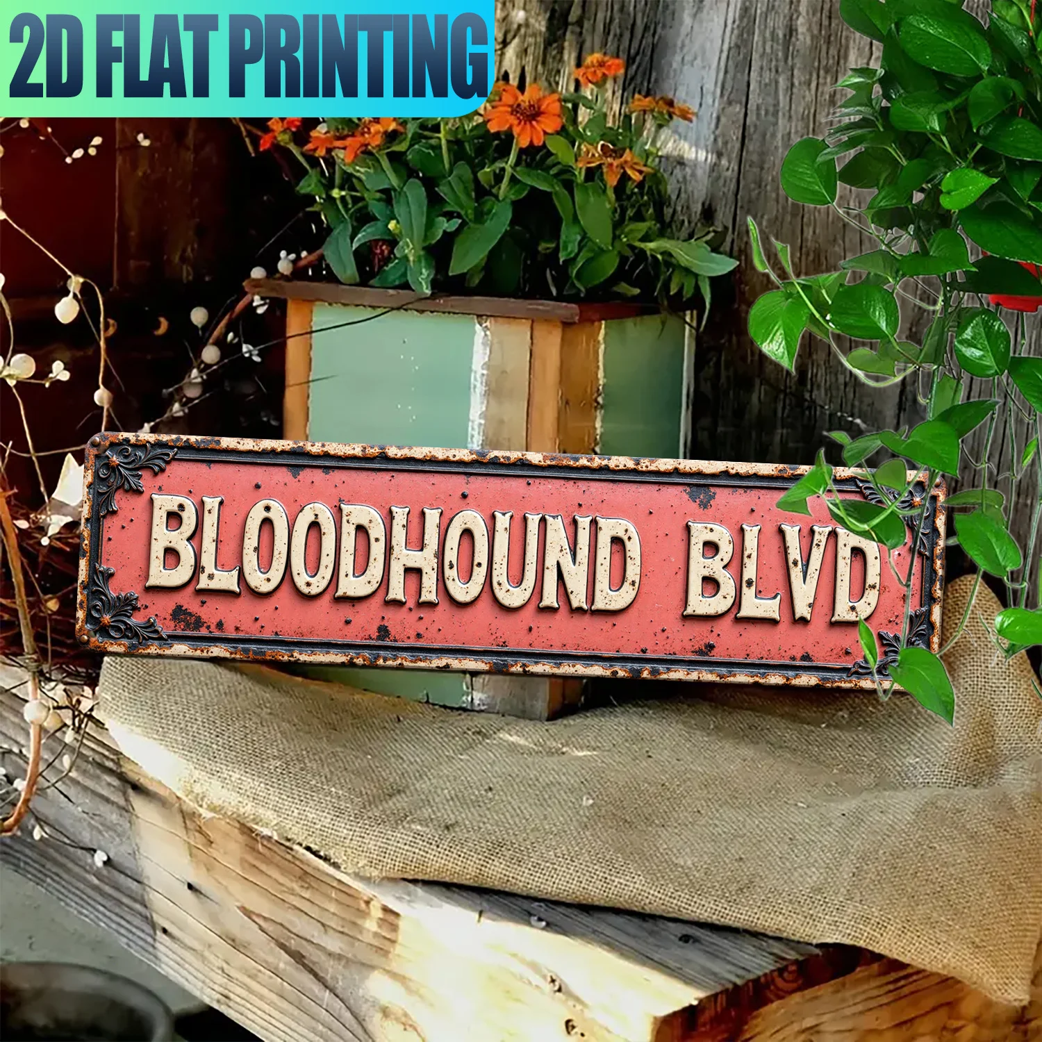 2D Flat, 1pc Vintage Bloodhound Blvd Street Sign - Heavy-Duty Aluminum Metal Wall-Mounted Retro Bloodhound Dog-Themed Plaque for