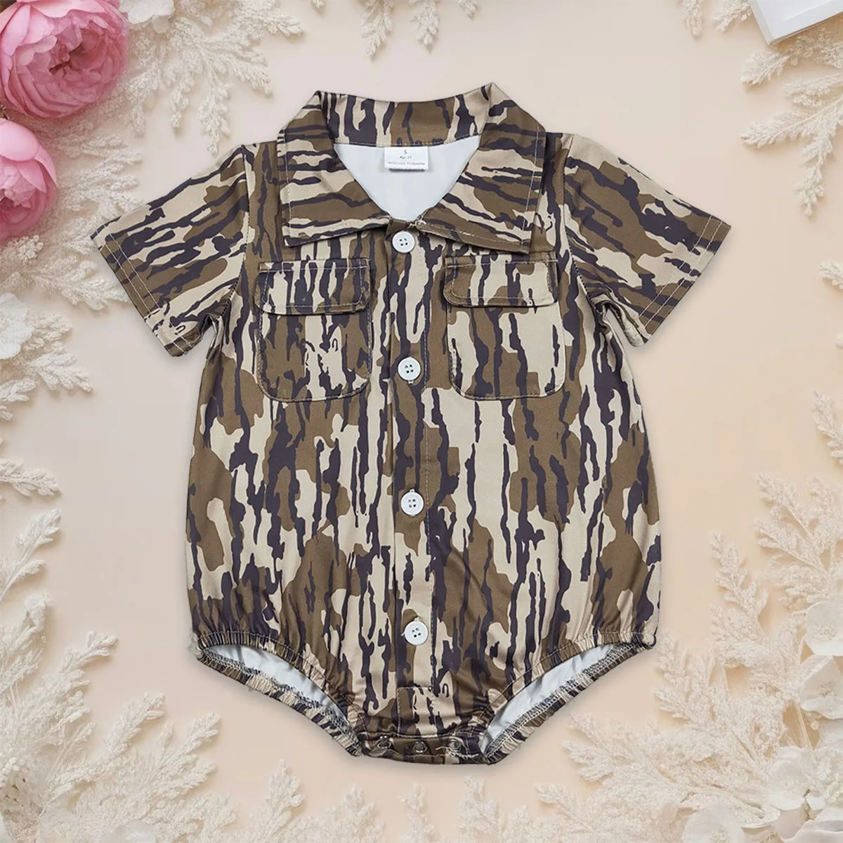Baby Infant Boy Short Sleeve Southern Camo Button Rompers Children Onesie Kids Bubbles Bodysuit Newborn Toddler Cotton Wholesale