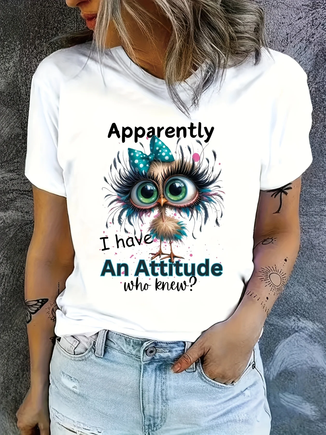 Women's Retro Cartoon Owl Graphic T-Shirt - 