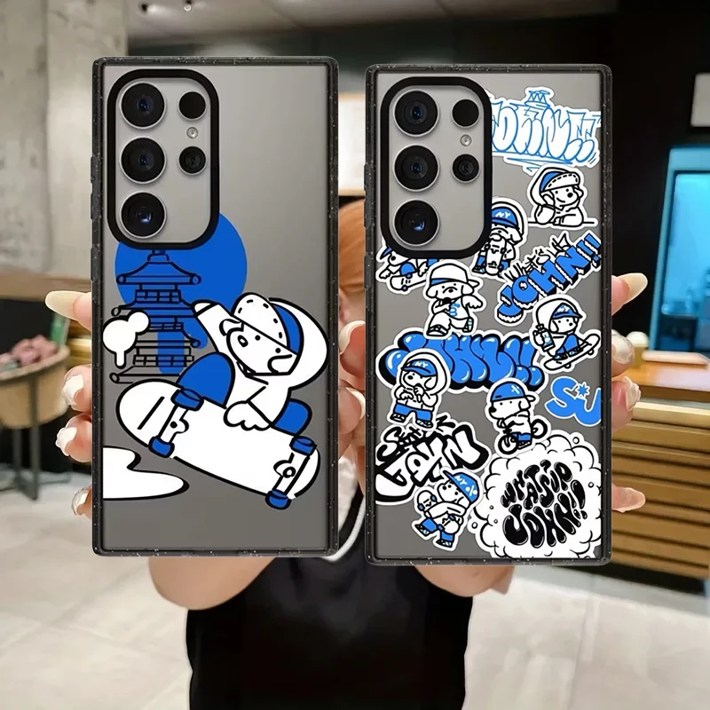 

Blue White Skateboard Dog Acrylic Black Border Case for Samsung Galaxy S26 S25 S24 S23 Ultra S26U S25+ S26 Plus Protective Case