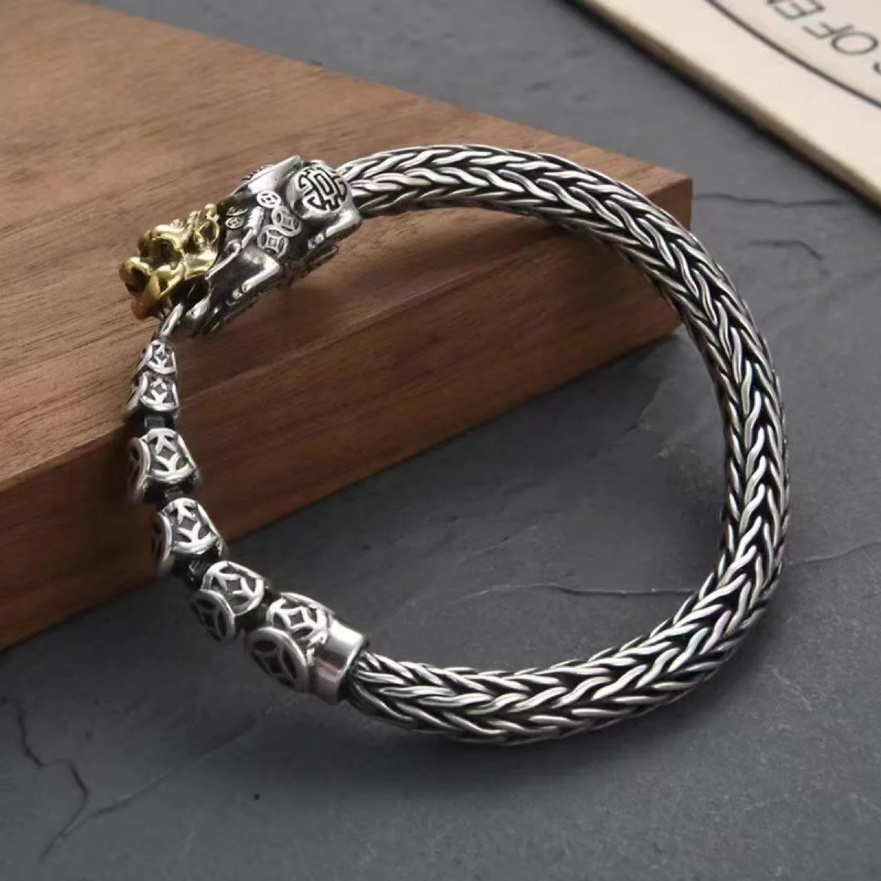 S925 silver vintage copper coin brave men's bracelet personality domineer male keel chain to make old Thai silver bracelet gift