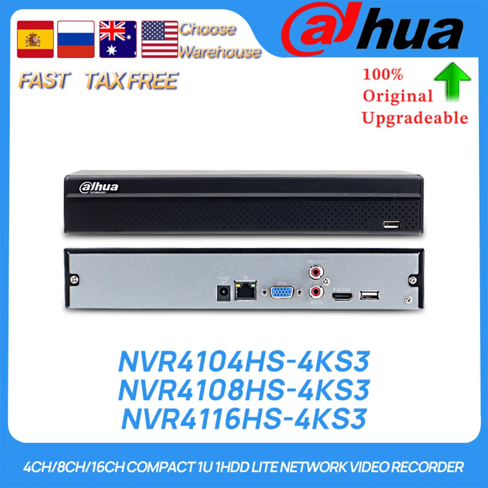 

Dahua Original NVR4104HS-4KS3 NVR4108HS-4KS3 NVR4116HS-4KS3 4CH/8CH/16CH Compact 1U 1HDD Lite AI Network Video Recorder SATA IVS