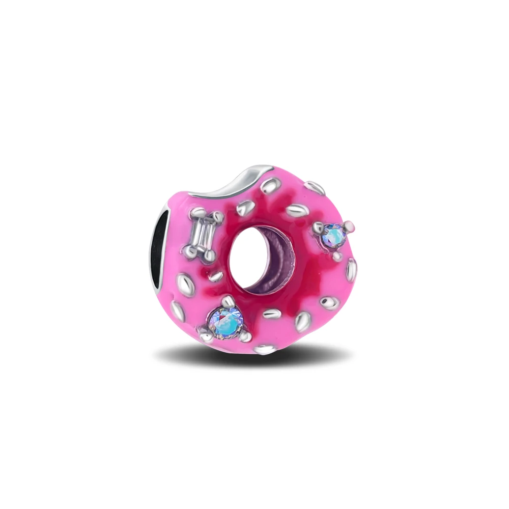 

Pendant Charm Bead 925 Sterling Silver Lovely Pink Doughnut Beads Fit Original Bracelet for Jewelry Making Valentine's Day gift