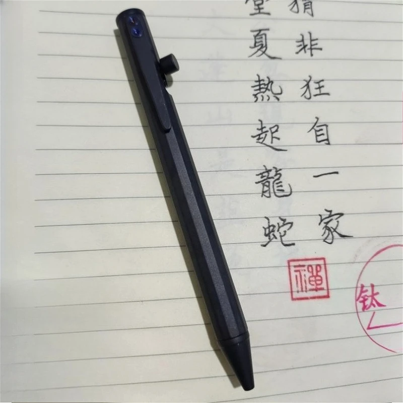 

Zirconium Alloy Ballpoint Pen with Unique Design, Press Out Core, All Metal Pen Body G5 Black 0.5mm Pen Core Black Matte Feel
