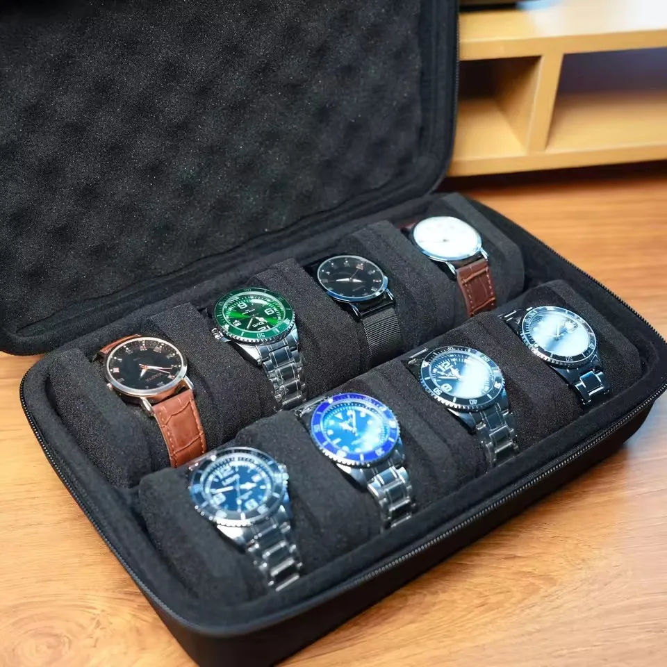 Organizador de Relógios com 8 Compartimentos, Estojo de Armazenamento para Relógios Masculinos, Compatível com Todos os Relógios de Pulso e Smartwatches, Estojo de Viagem, Armário de Exibição