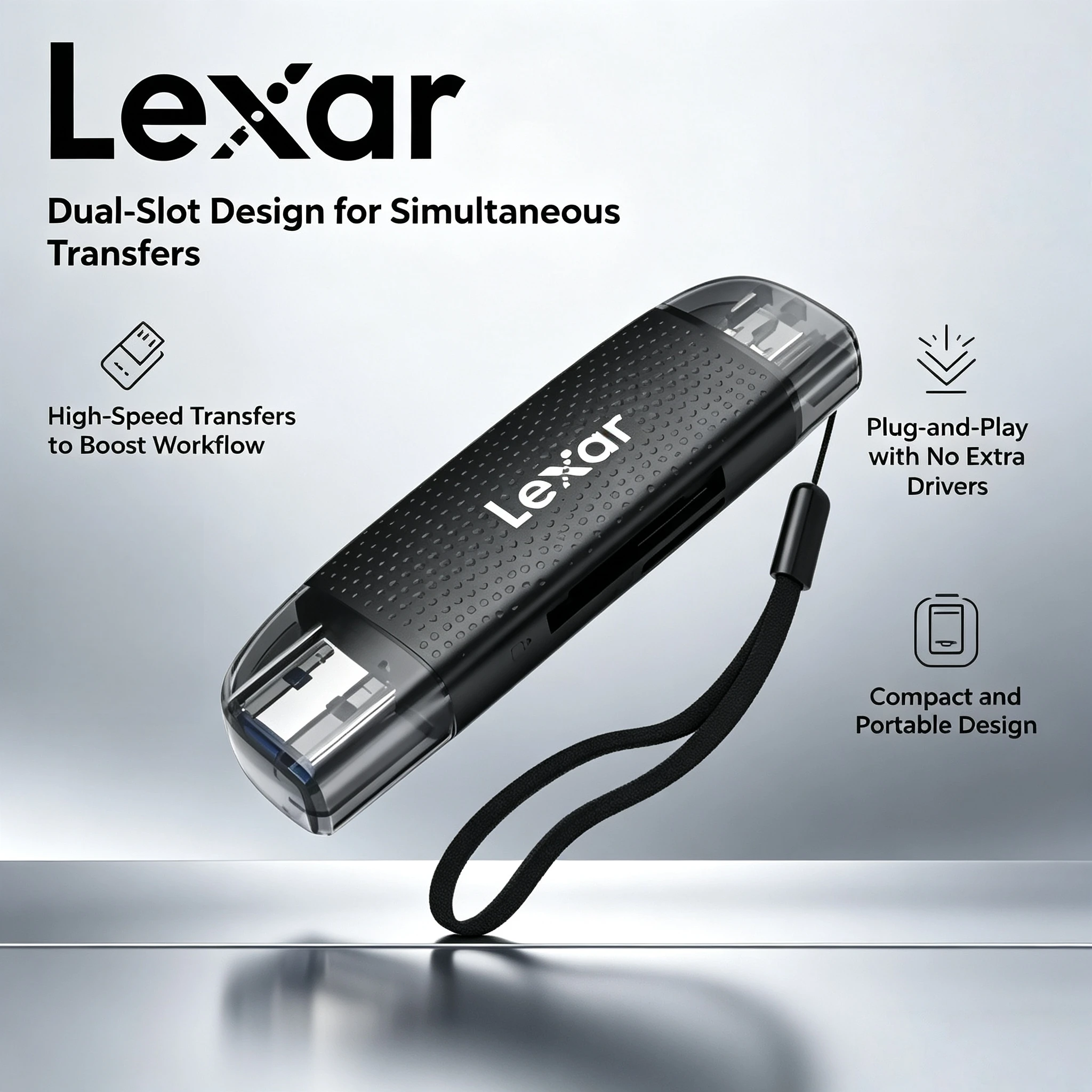 Lexar Dual Interface Card Reader USB A USB C 205MBs Read Dual Slot SD microSD for Laptop Phone Pro Fast Transfer High Speed