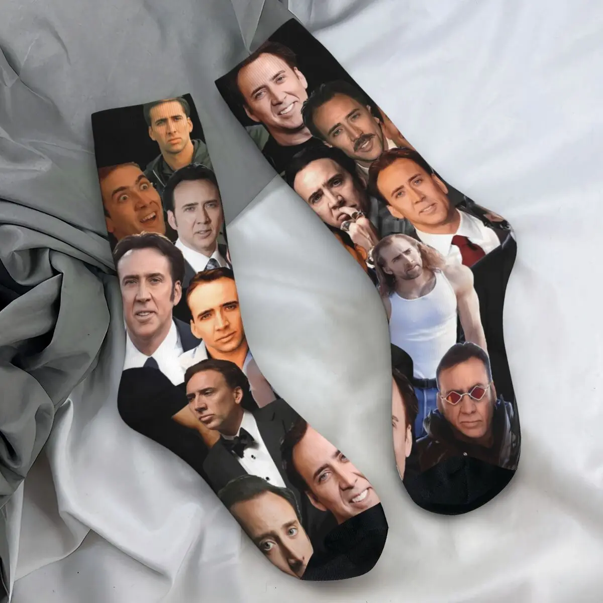 Nicolas Cage Fotostrümpfe Damen Herren Berühmte Schauspieler-Socken Mittelweiche elegante Socken Winter Outdoor-Sport Rutschfeste Socken Geschenk