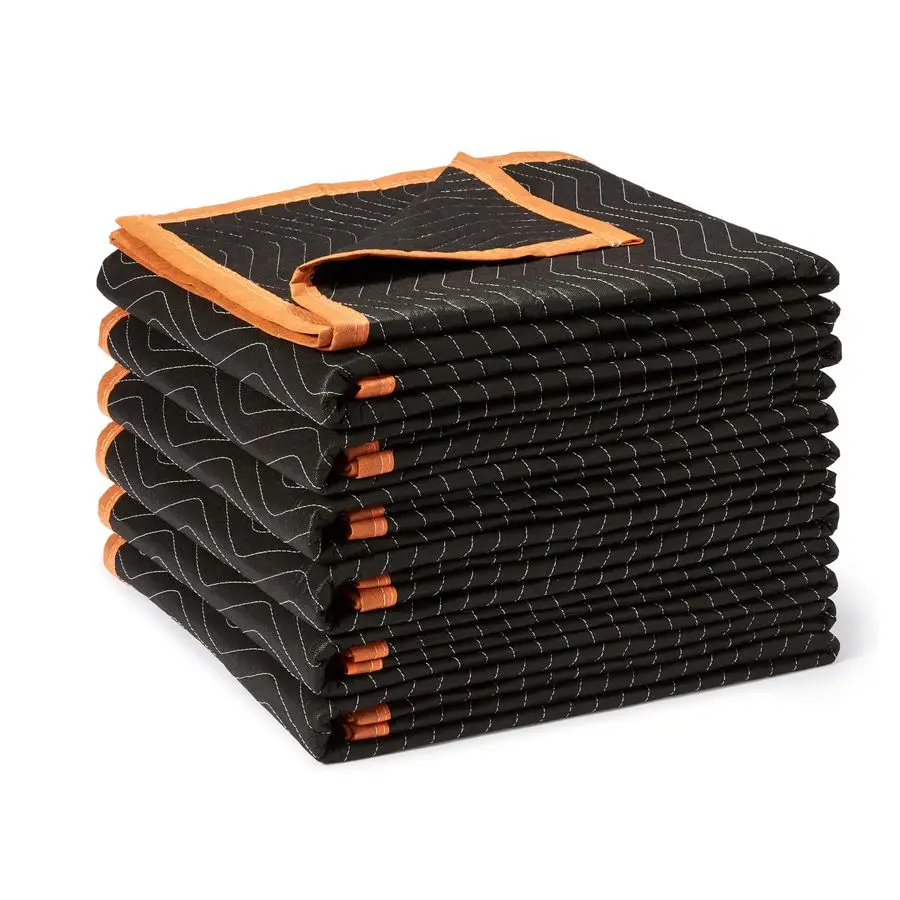 Mantas Reforzadas Resistentes a Desgarros para Mudanza, 72 x 40, Negras, Paquete de 6