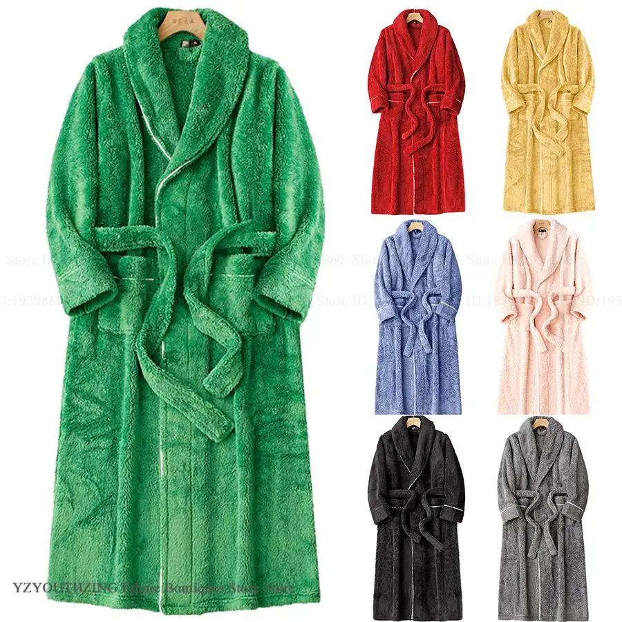 

Big Size Thicken Warm Couple Long Robe Bathrobe Kimono Gown Winter New Coral Fleece Sleepwear Home Dress Casual Flannel Negligee