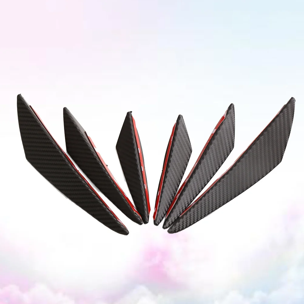 6 قطعة ألياف الكربون نمط سيارة الوفير الجبهة الشفاه الفاصل العالمي المفسد دائم الأشعة فوق البنفسجية حماية PP غطاء السطح لسيارة الوفير