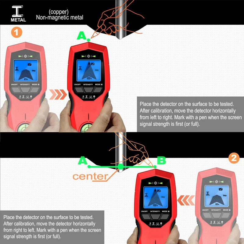 Pemindai kabel AC, penemu kancing kayu Sensor logam dinding Digital tampilan lampu belakang LCD 3 mode pemindai