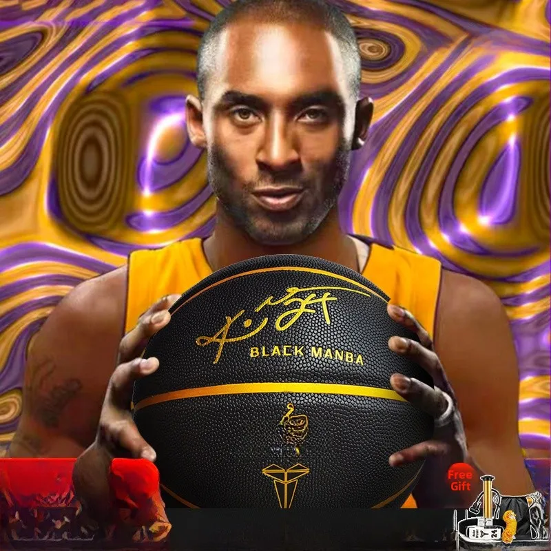 Bola de Basquete Kobe Signature Los Angeles Lakers Roxa e Dourada 24 Black Mamba Memorial Refletiva que Brilha no Escuro para Uso Externo em PU Resistente ao Desgaste