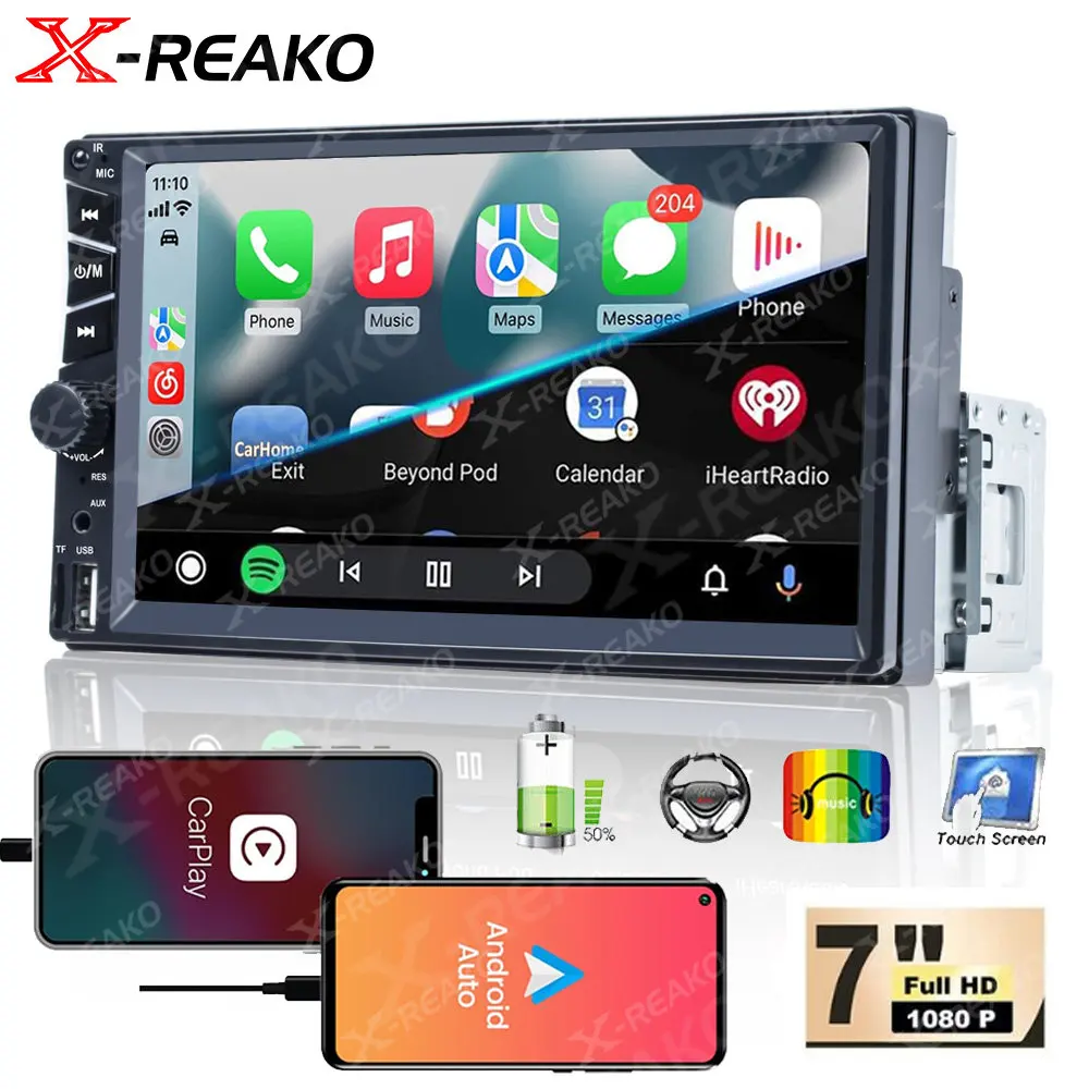 

X-REAKO 1 DIN Car Radio Carplay Auto Car Multimedia Player Bluetooth MirrorLink Stereo FM Receiver SWC MP5 12V Hands-free Call