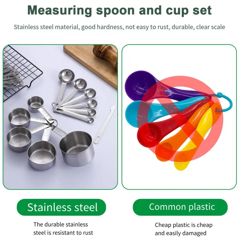 Copos de medição e colheres de aço inoxidável, ferramentas que poupam espaço, versátil, cozimento de cozinha, cozinha essencial, 12 pcs