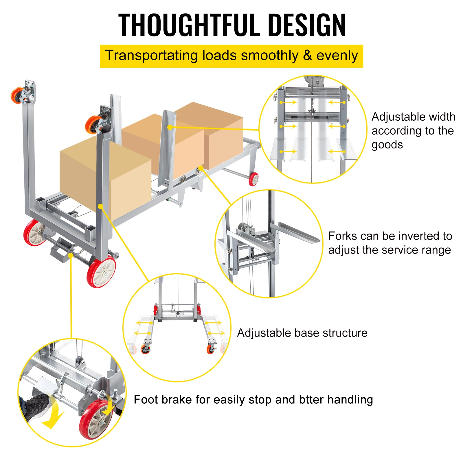 VEVOR Điều Chỉnh Straddle Tay Thắng Xe Đẩy Bằng Tay Thắng Bộ Xếp Hình 441 Lbs/551 Lbs Dung Lượng 106.3in / 63in Tối Đa chiều Cao