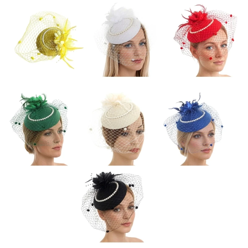 DXAE Occasion Headpiece with Mesh Net for Brides and Tea Parties Look