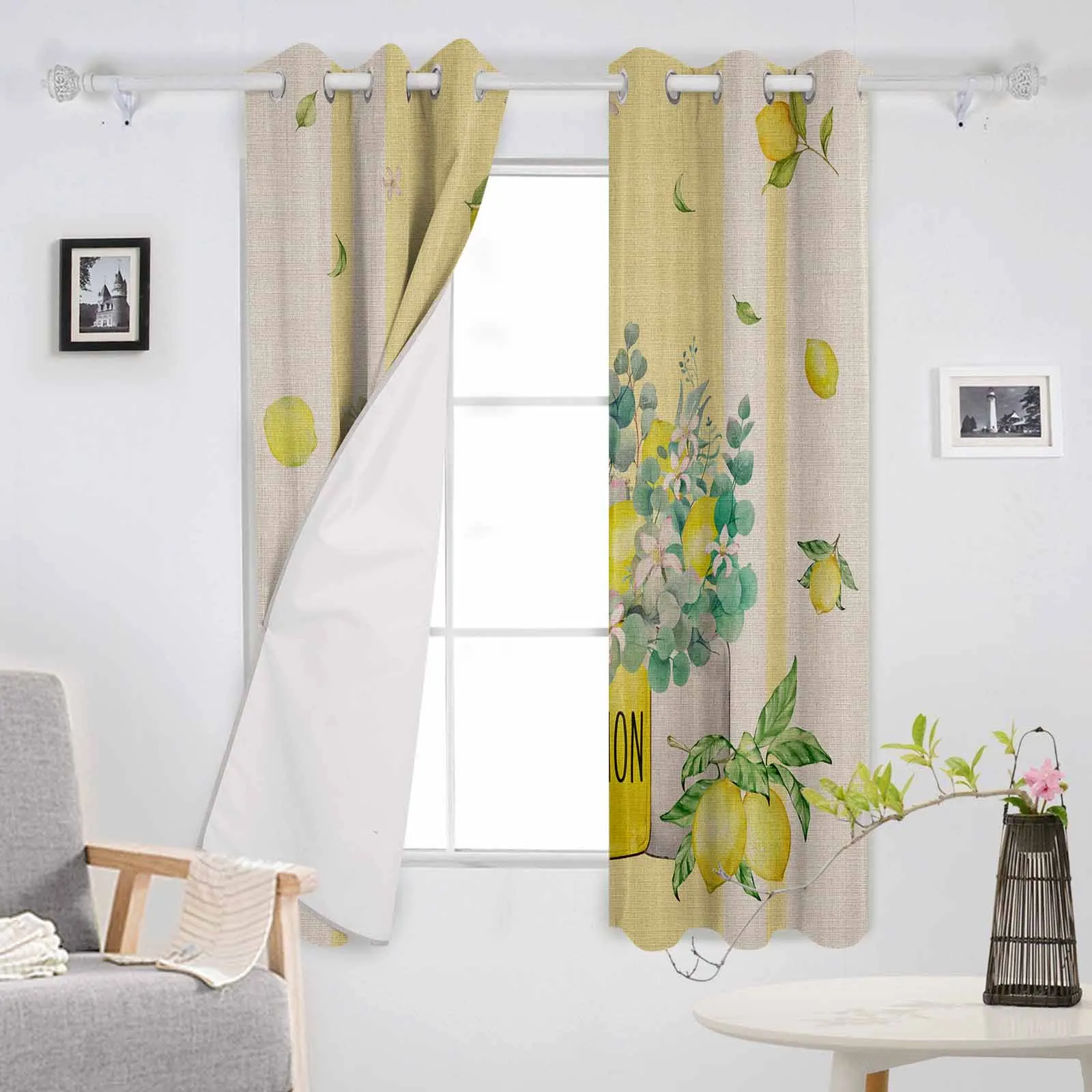 Cortinas de limón de acuarela para ventanas, cortina de impresión moderna para sala de estar y dormitorio, Verano