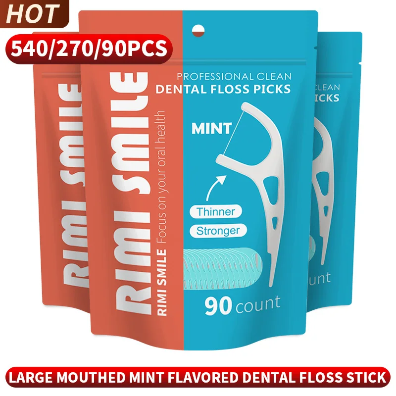 

540/270/90PCS - Large mouthed peppermint dental floss stick - Suitable for home travel, essential cleaning tool for interdental