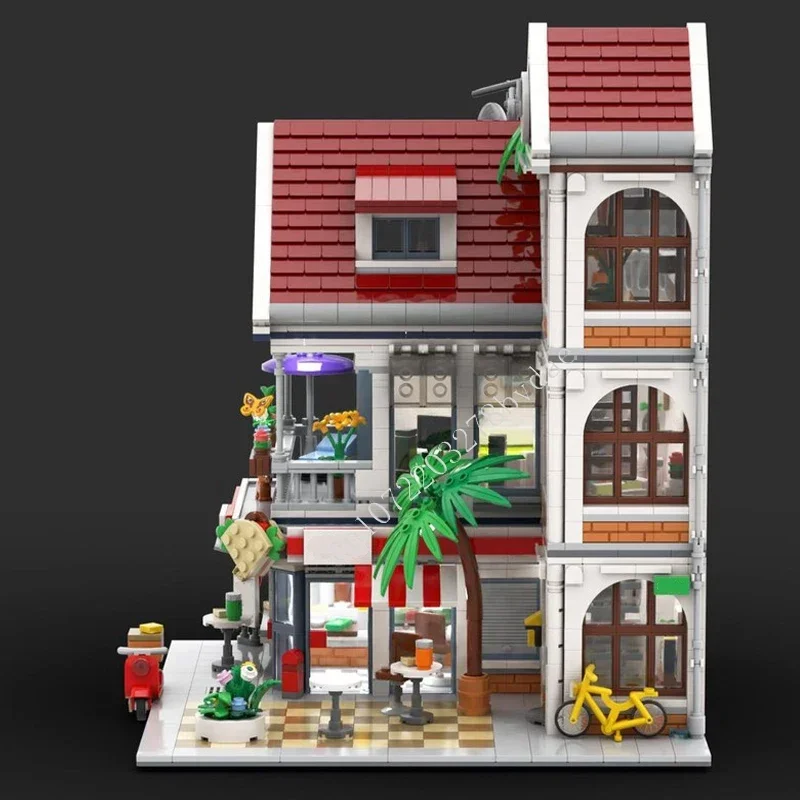 2903 Uds casa de ciudad con tienda Kebab Modular MOC vista de calle creativa modelo de bloques de construcción DIY modelo de ensamblaje educativo juguete para regalo