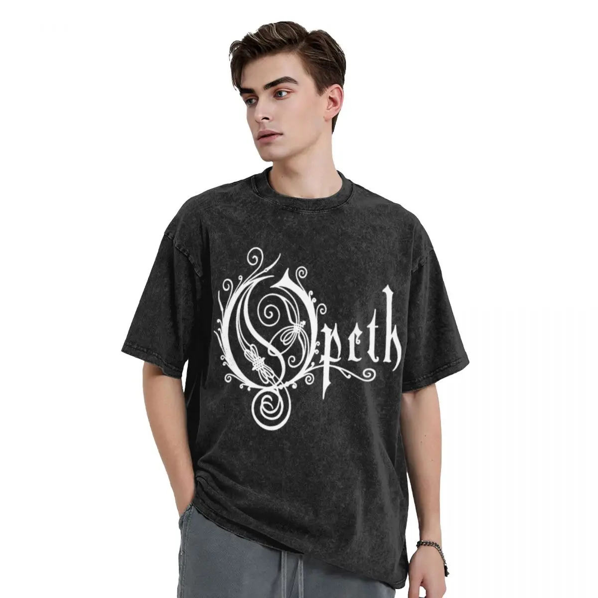 Opeths Logo Swedish Metal Band Washed T Shirts Streetwear Hip Hop T-Shirt Tee Shirt Men Women Short Sleeve Harajuku Printed