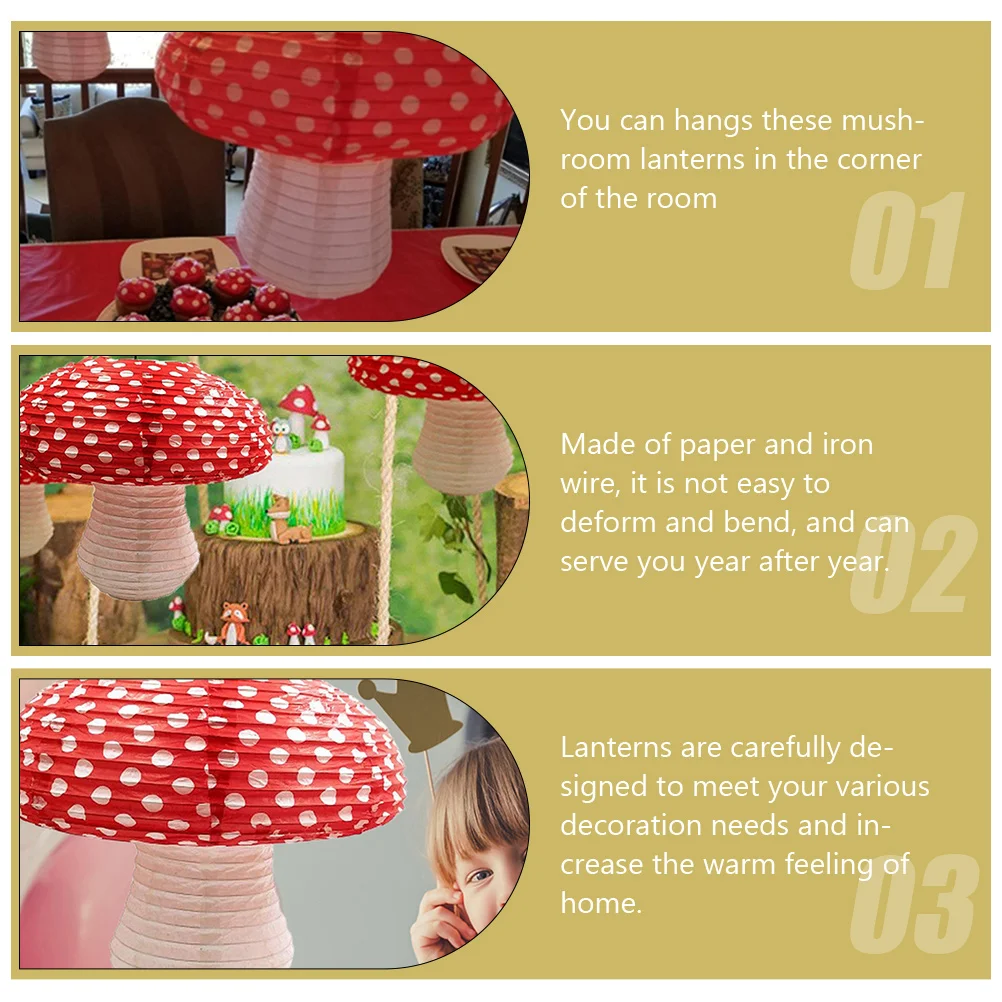 

3 Pcs Paper Lantern Mushroom Theme Party 3D Hanging Light Home Decor Wedding School Ceremony Christmas New Year