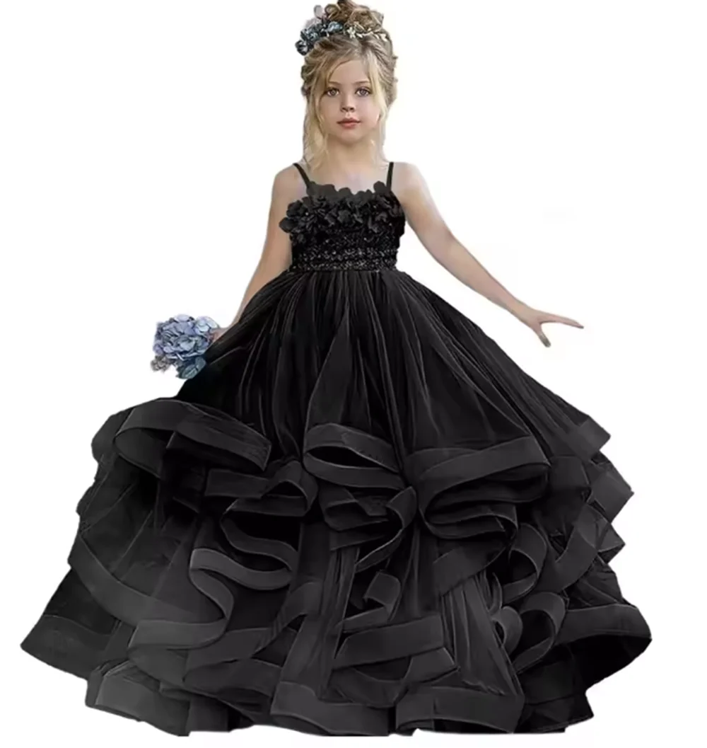 Dusty Blue Flower Girl Dresses for Weddings Robe Kids Pageant Gowns Tulle Ruffled First Communion Dress