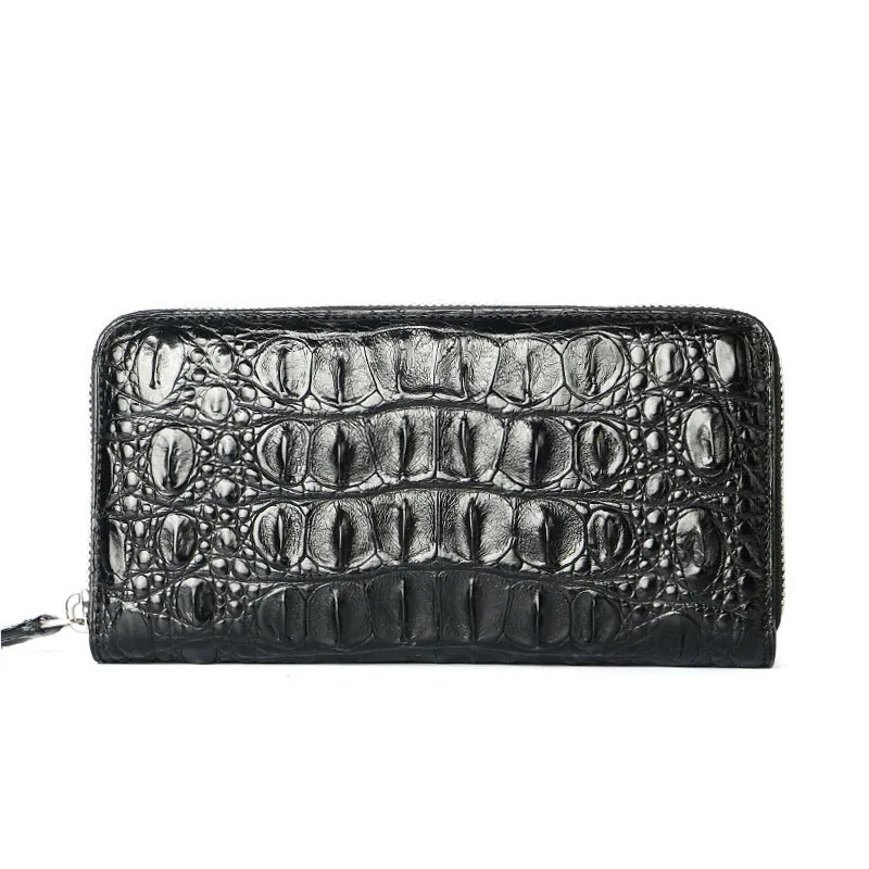 Crocodile Handbag, MediuM Length Genuine Leather Wallet, Business Zipper, Grab CroCodile Back Bone Clip Bag, Men's Handbag