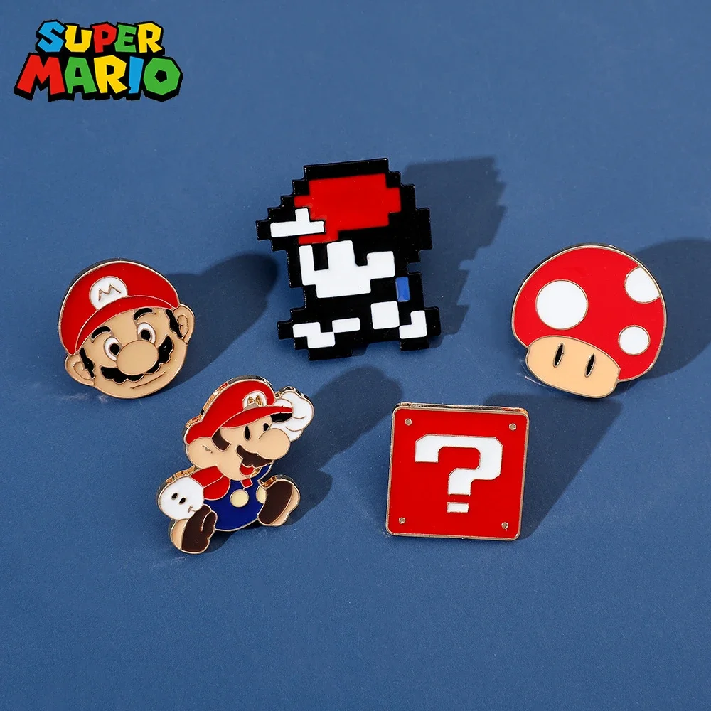 Super Mario Bros Anime Metal Brooch Badge Lapel Pin Action Figure Toy Accessor Question Mark Mushroom Cute Pin Kid Birthday Gift