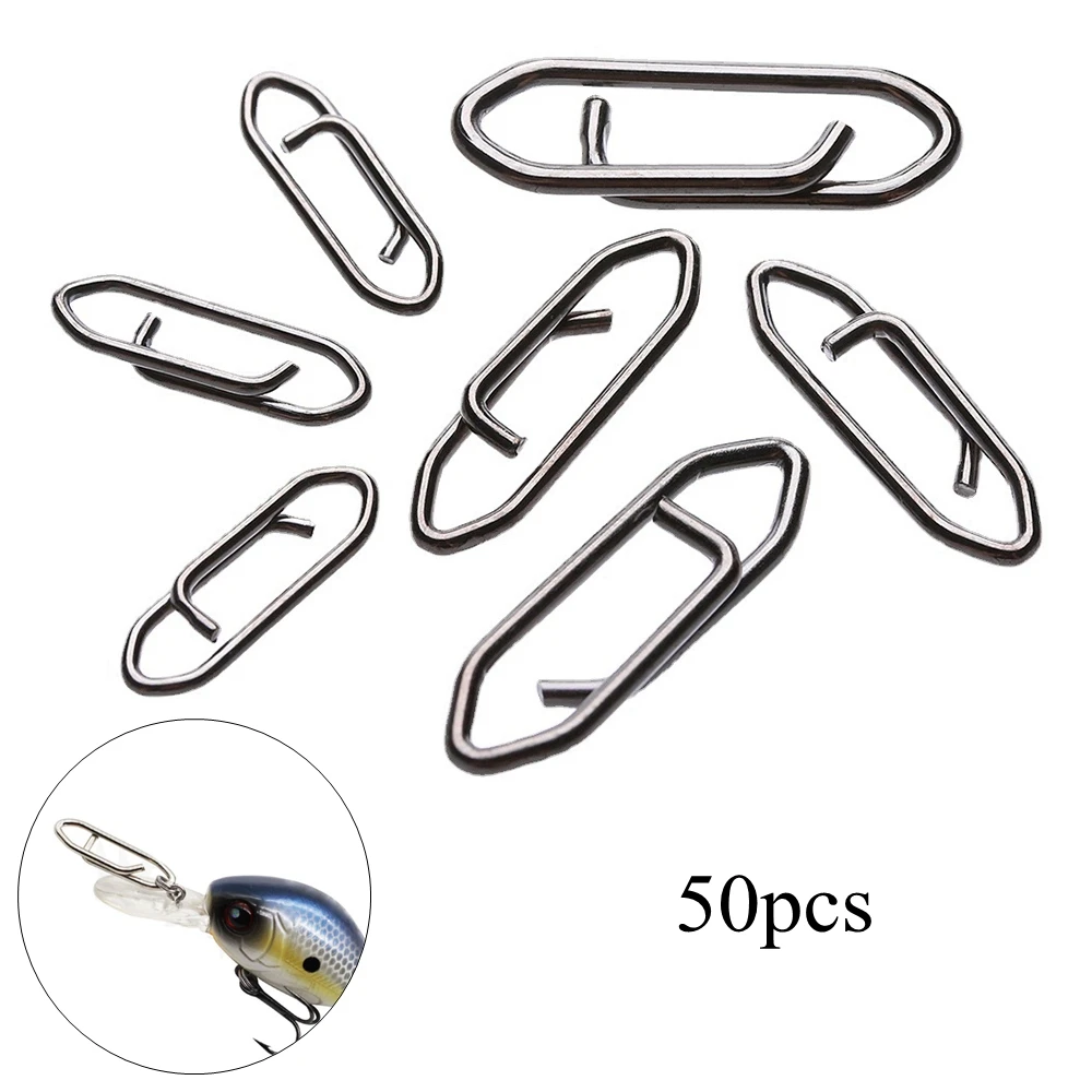 Clips de pêche en acier inoxydable, connecteur, boutons, émerillons, changement rapide, eau douce, eau salée, taille S, M, L, 50 pièces