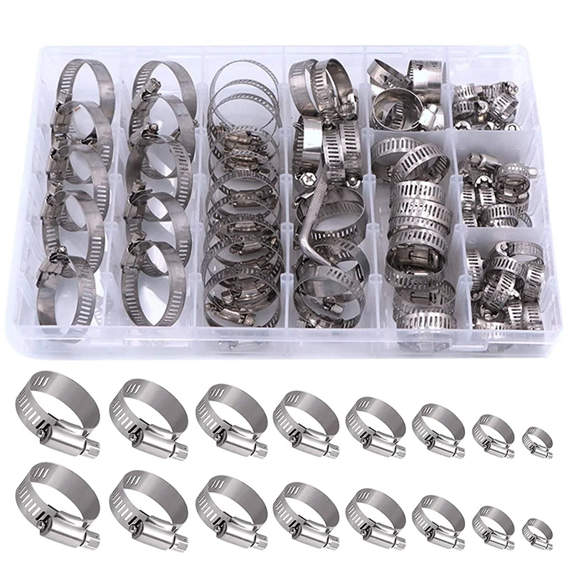 80PCS Adjustable Hose Clamp 304 Stainless Steel Worm Gear Hose Clamps Range 6-29Mm Heavy Duty Snap Grip Pipe Tube Clamps