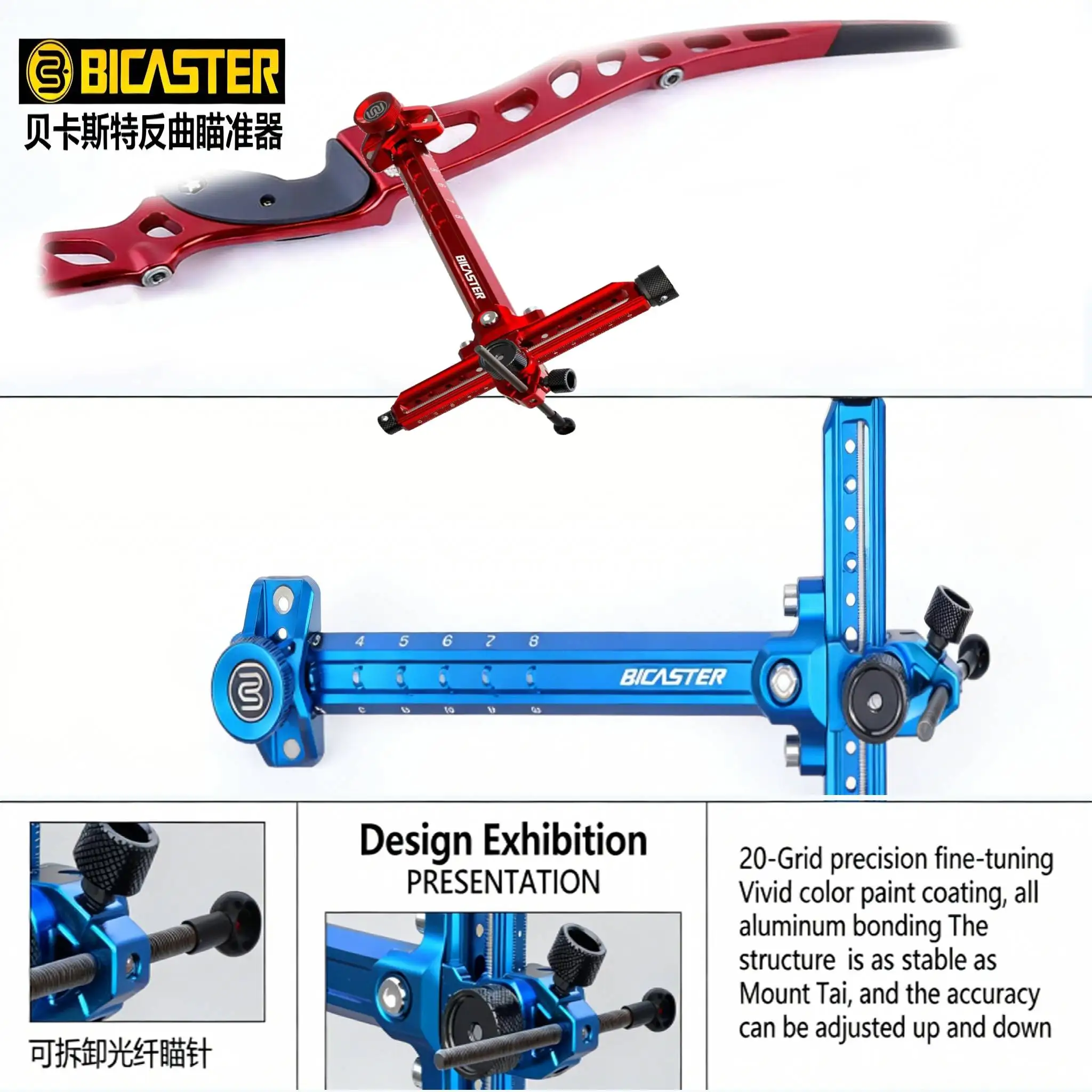 BICASTER AURA Recurve Bow Sight 9 Inch Aluminum Micro-Adjustment for Left-Right Hand Archery Hunting Shooting Accessory