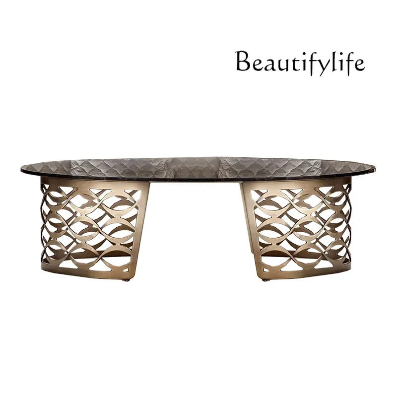 BJ Italian Light Luxury Modern Natural Marble Coffee Table Living Room Glass Mirror Round Small Apartment Tea Table