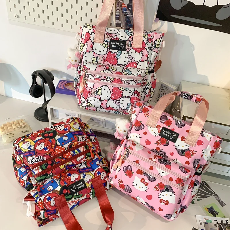 Hello Kitty Nylon Large Capacity Computer Bag Kawaii Fashion Leisure Student Backpack Lightweight Commuter Shoulder Bag Gifts