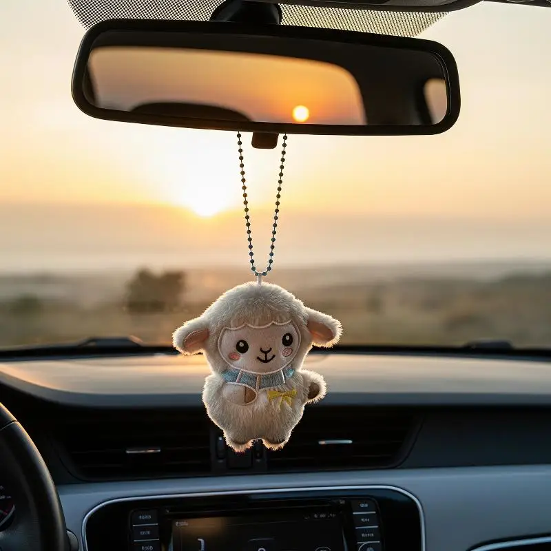 Fluffy Plush Sheep Keychains Adorable Embroidery Detail Mini Stuffed Key Holder for Car Backpack Kids Birthday Party Favor