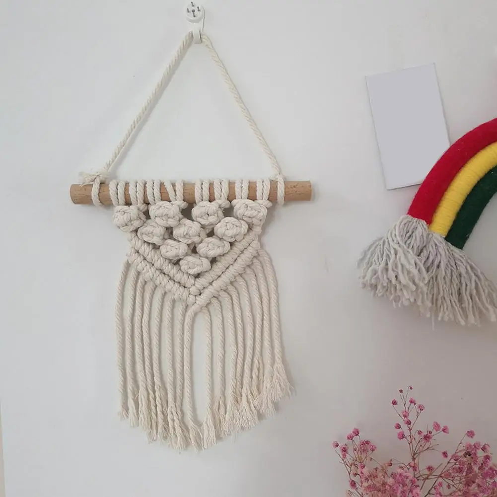 Layered Textured Wall Hanging Bohemian Tassel Wall Art Boho Braided Tapestry Wall Hanging Geometric Knotted Cotton for Bedroom