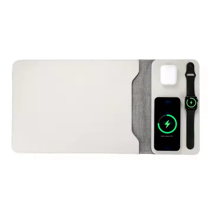 

New Design Textured Leather Laptop Bag 5 in 1 Wireless Charger and Storage Laptop Sleeve Mouse Pad 3 in 1 Wireless Charging