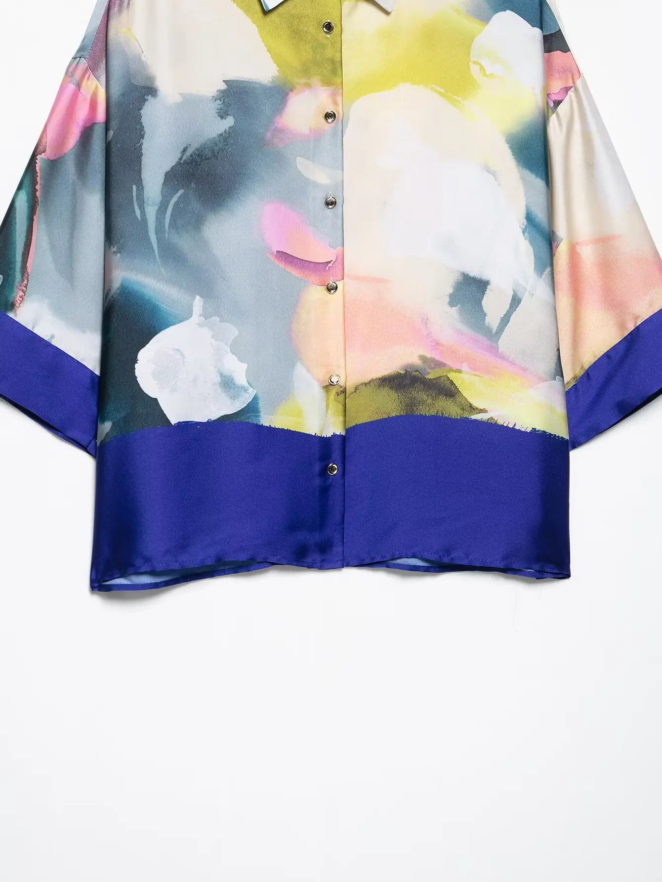 Zevity Women Fashion Contrast Color Tie Dyed Print Casual Smock Blouse Office Lady Kimono Shirt Chic Chemise Blusas Tops LS9123