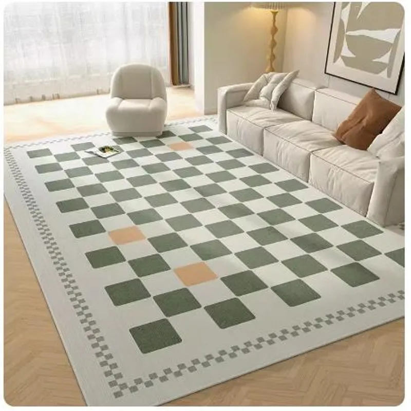 Cream-Style Carpet Creative Checkerboard, Rectangular Living Room, Sofa Decoration, Non-Slip Ground, Big Mat
