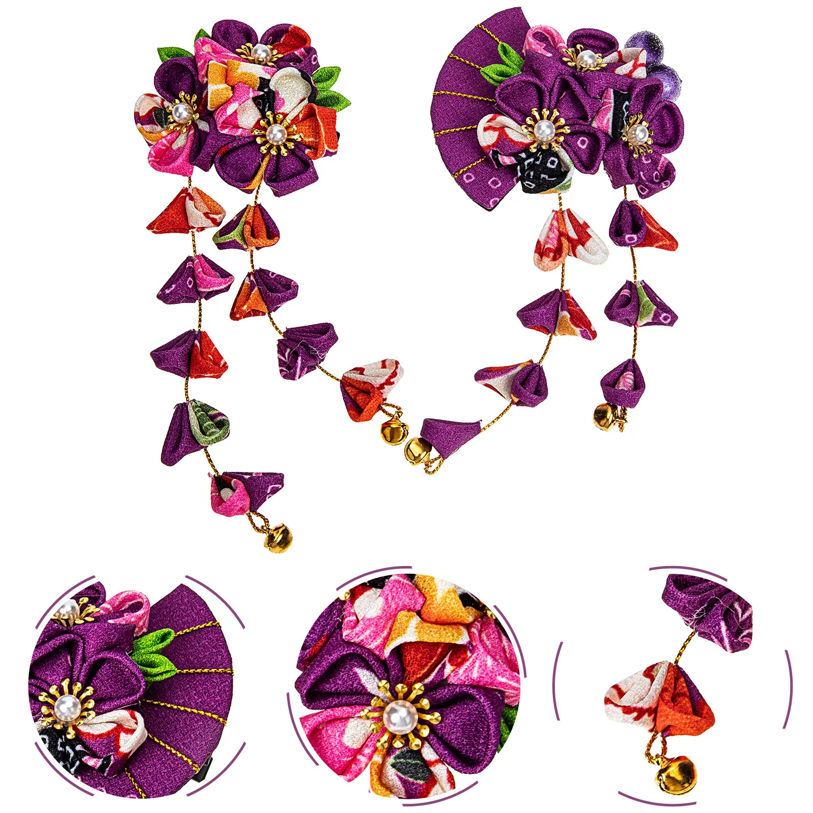 

2Pcs Japanese Style Flower Fan Shaped Hairpins with Tassels for Women Elegant Boho Hair Accessories Stylish Flowing Fringe Hair