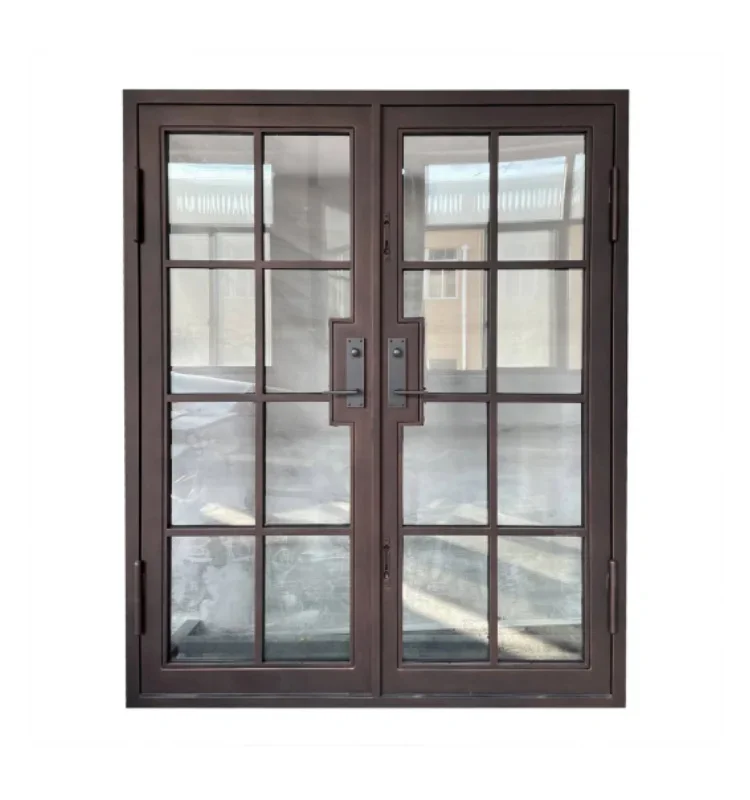 xx-Customization Customized Wrought Iron Frame Tempered Glass Transparent Double Swing Villa Front Door