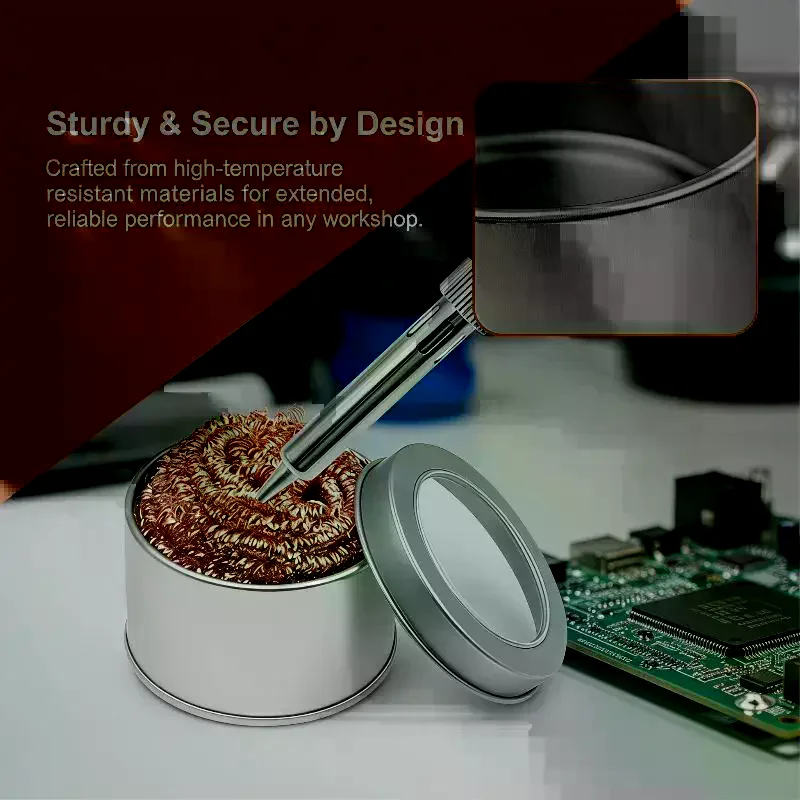 Soldering Iron Tip Cleaner Copper Wire Mesh Metal Base No Temperature Drop For Electronic Soldering Repair Projects