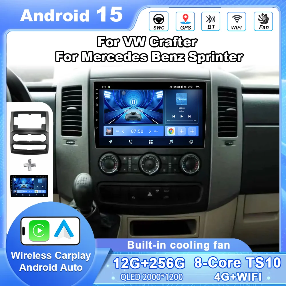 

10 "Android 15 для VW Crafter для Mercedes Benz Sprinter автомобильный радиоприемник мультимедийный видеоплеер GPS стерео CarPlay + автоматический WIFI + 4G DSP