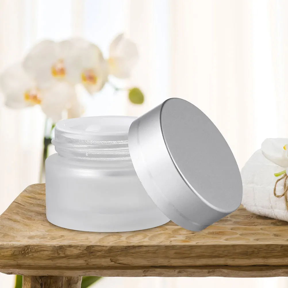 

10Pcs Frosted Glass Cream Jars Elegant Silver Gloss Cap Good Sealing Performance Lightweight Delicate Crafted Smooth Surface
