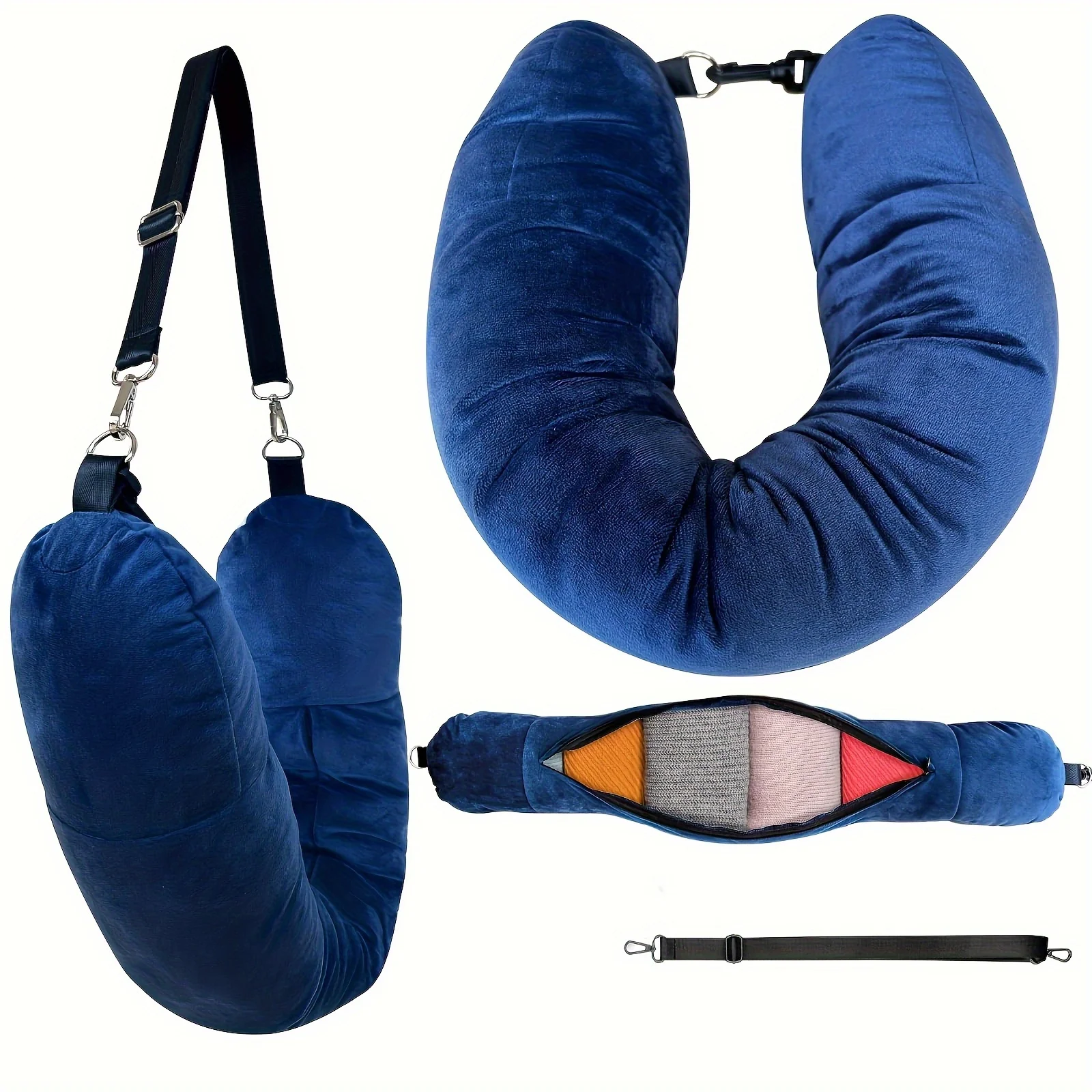 

Портативная надувная U-образная подушка для шеи с капюшоном, легкая дорожная подушка для самолета, офисного сна, защиты глаз и хранения