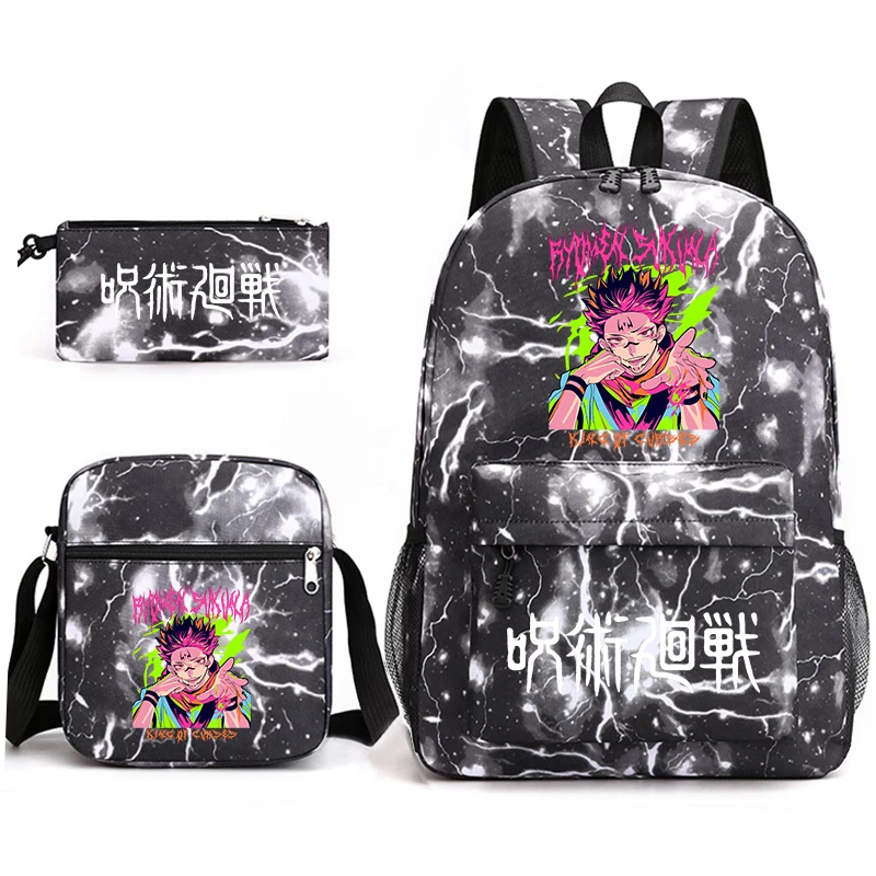 Jujutsu Kaisen Lightweight Daypack Set with Crossbody Bag and Pencil Pouch for Elementary Students